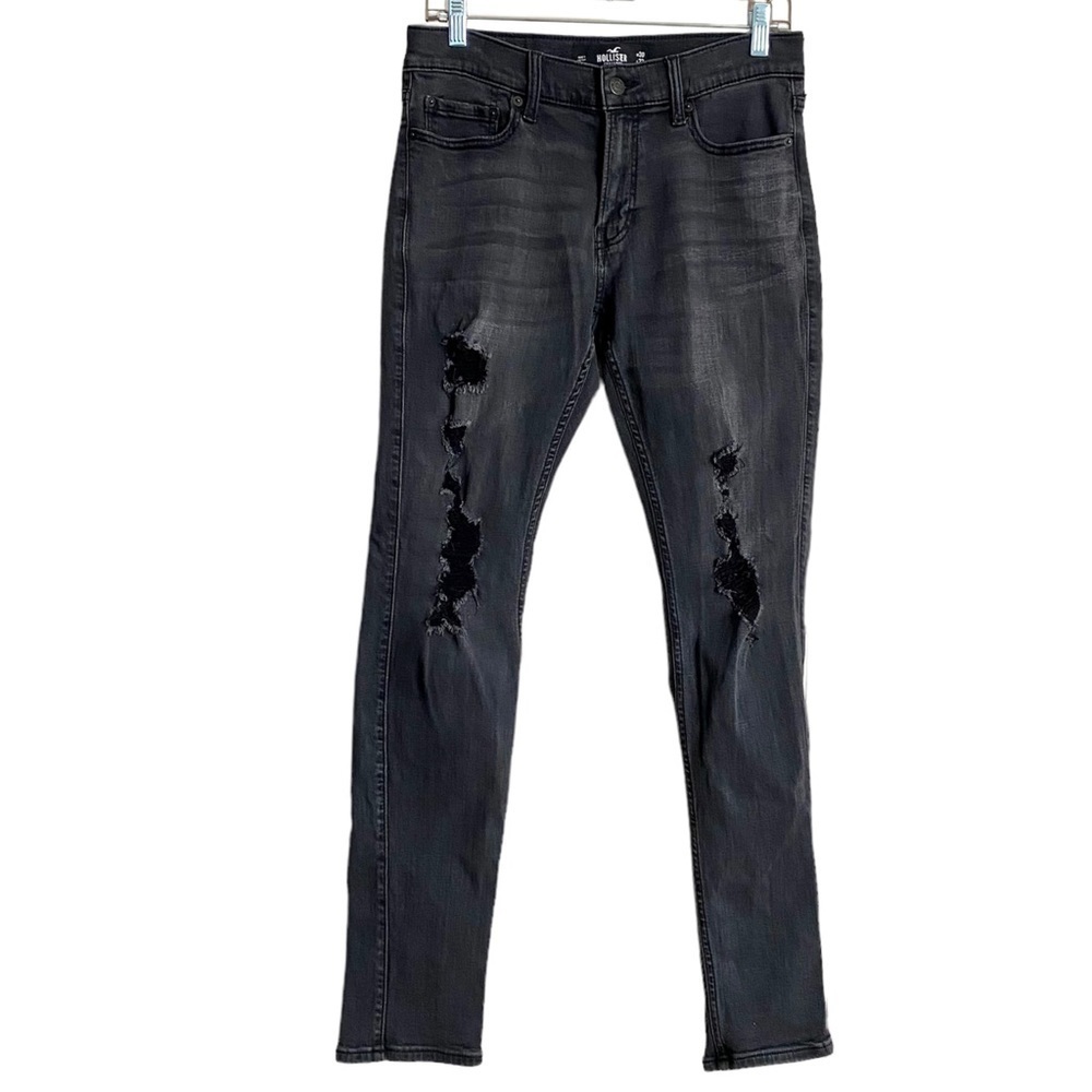 Hollister Skinny Advanced Stretch Black Distressed Jeans 30 x 31 Grunge